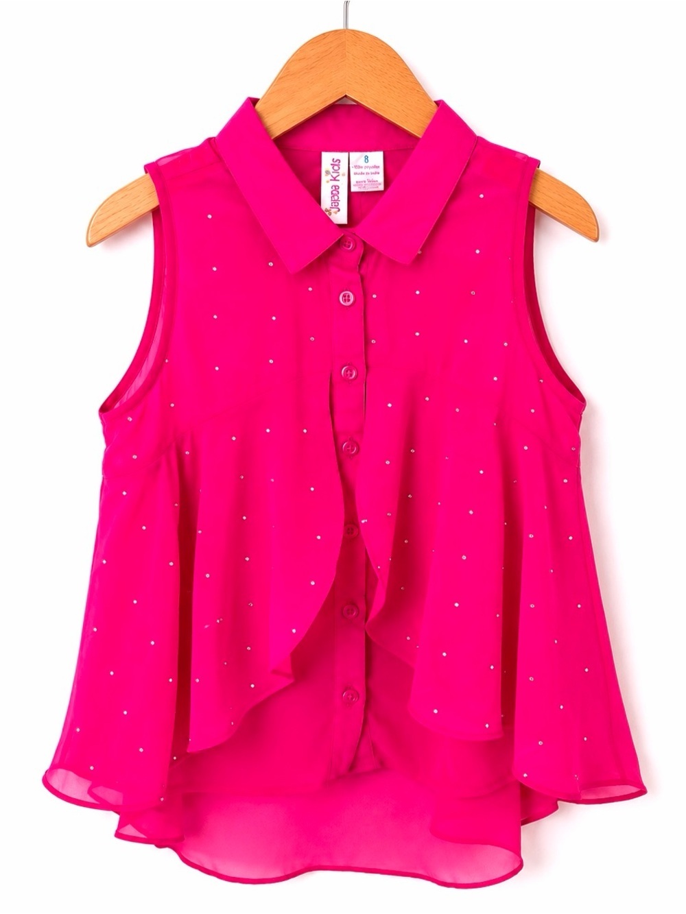 Japna Kids Hot Pink Rhinestone Sheer High Low Tunic Blouse Size 8 NWT